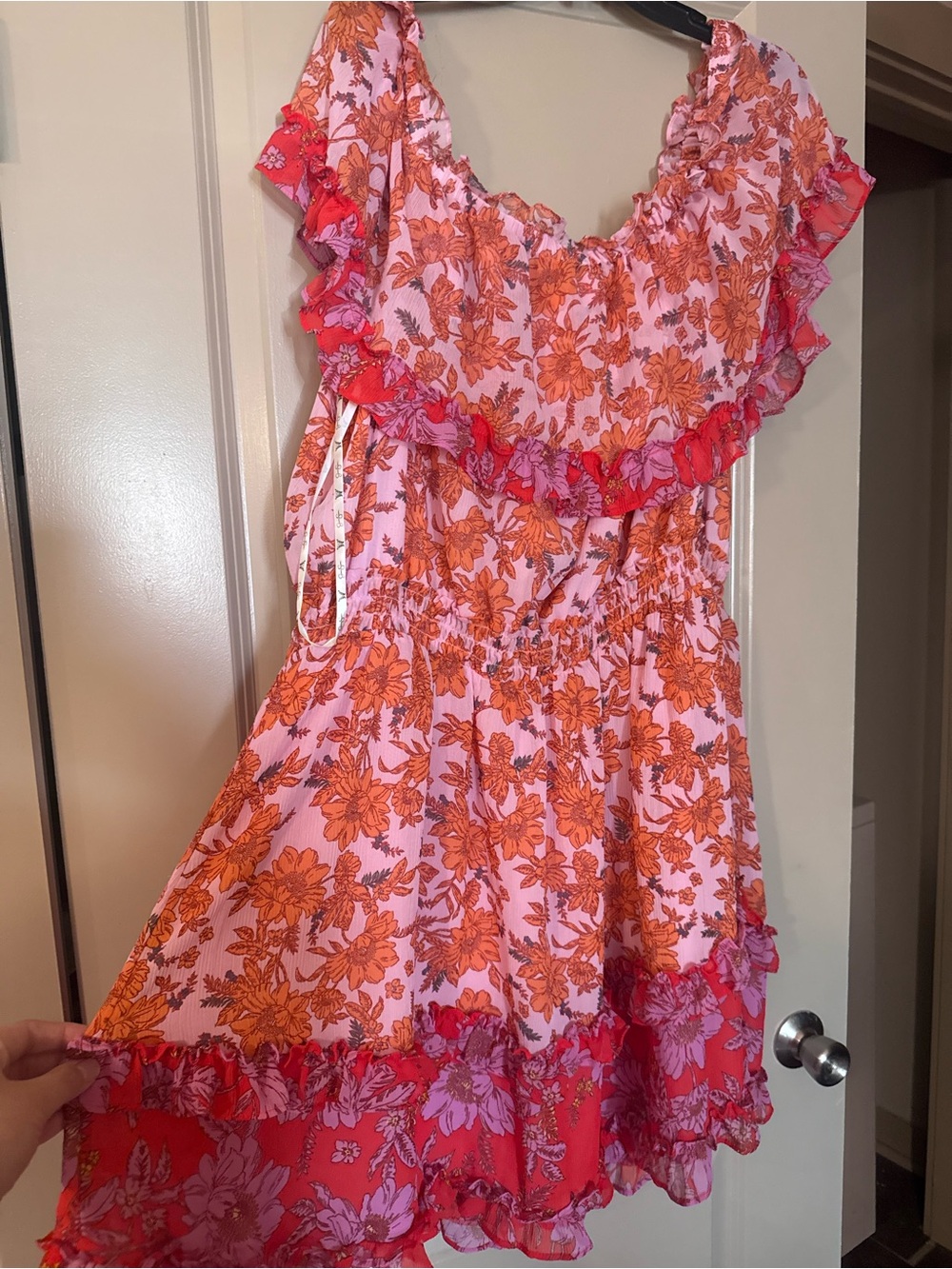 Jessica Simpson Pink and Orange Floral Ruffle Sundress